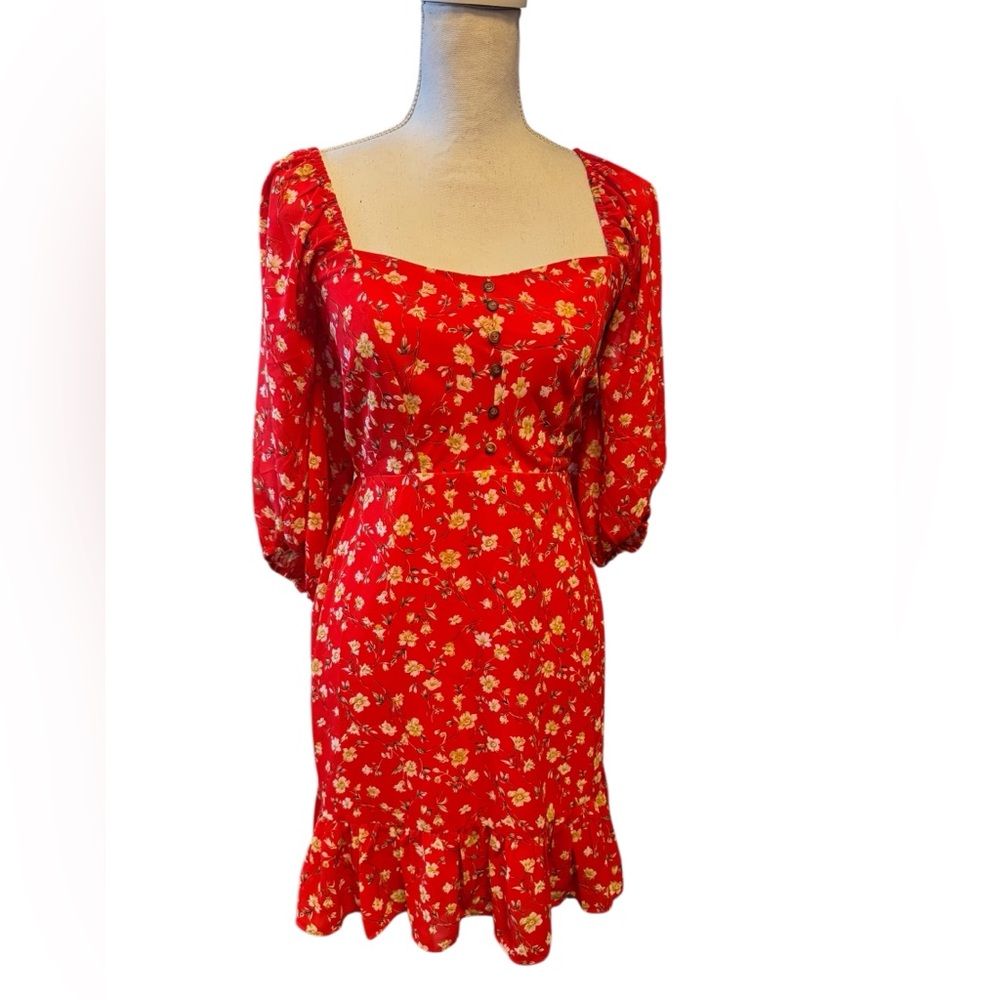 Lulus Trixiebelle Red Floral Print Dress size small - Picture 7 of 11